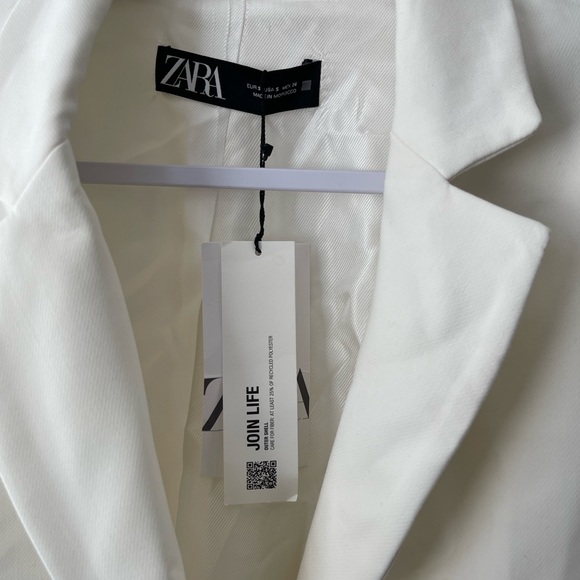 Zara Straight Cut Tailored Blazer Jacket with Pockets Size Small Ecru 8473/888 - Picture 5 of 10
